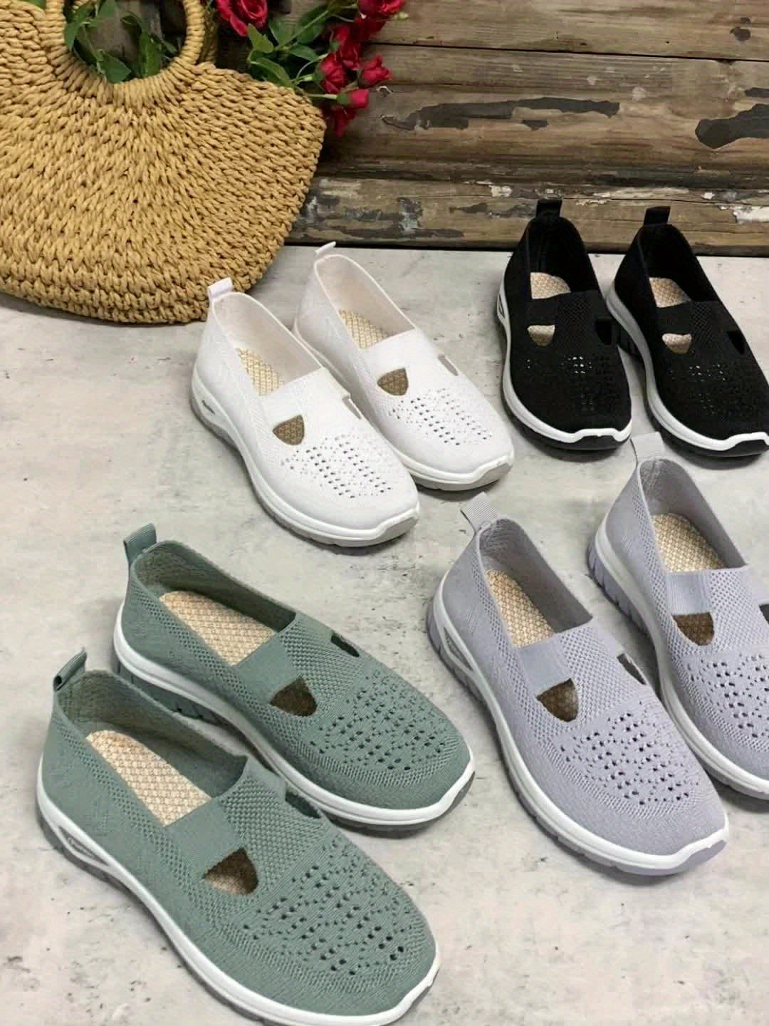 Women'S Slip-On Casual Sneakers - Breathable Fabric Upper & Lining, Lightweight Summer Beach Shoes with Cushioned Insole, Round Toe Design - Perfect Travel Gift for Vacation & Leisure, Vacation Footwear, Simple Slipon Style,