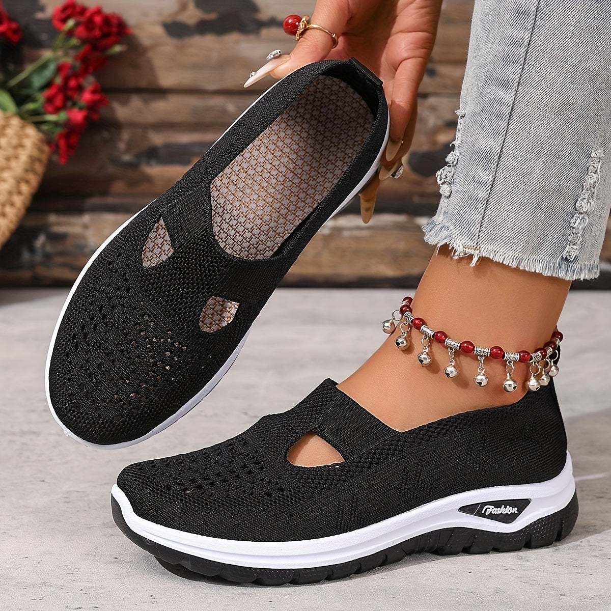 Women'S Slip-On Casual Sneakers - Breathable Fabric Upper & Lining, Lightweight Summer Beach Shoes with Cushioned Insole, Round Toe Design - Perfect Travel Gift for Vacation & Leisure, Vacation Footwear, Simple Slipon Style,