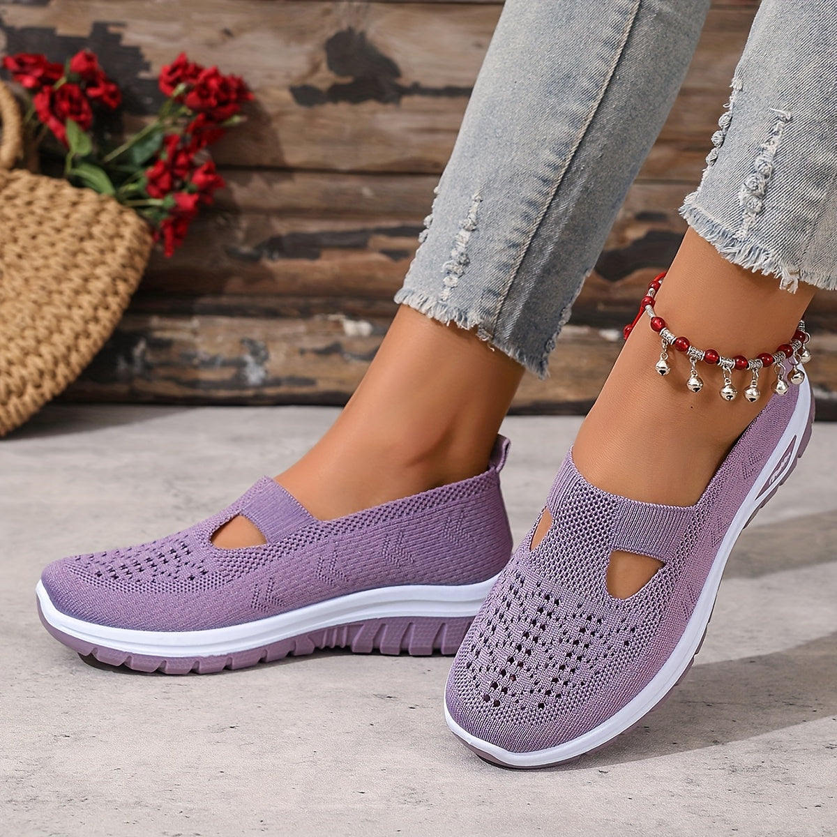 Women'S Slip-On Casual Sneakers - Breathable Fabric Upper & Lining, Lightweight Summer Beach Shoes with Cushioned Insole, Round Toe Design - Perfect Travel Gift for Vacation & Leisure, Vacation Footwear, Simple Slipon Style,