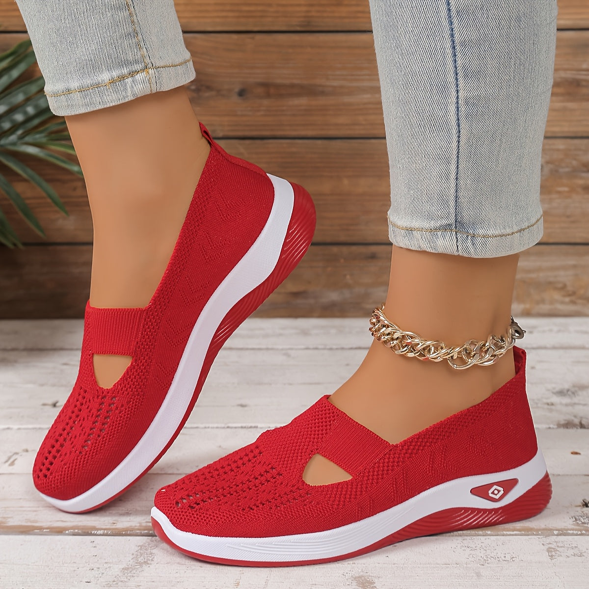 Women's Mary Jane flat shoes that can be worn in all seasons, knitted breathable uppers and rubber soles, plain color casual loafers, fashionable and simple shoe head design, soft soles, comfortable in all seasons