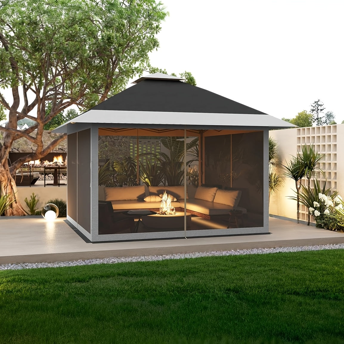 12'x12' Pop-Up Gazebo Instant Canopy Tent With Netting - Outdoor Shelter For Lawn, Garden, Backyard, And Deck - Includes 4 Stan-Bags, All-Season Use, Easy Setup, Durable Polyester Fabric, Mixed Colors