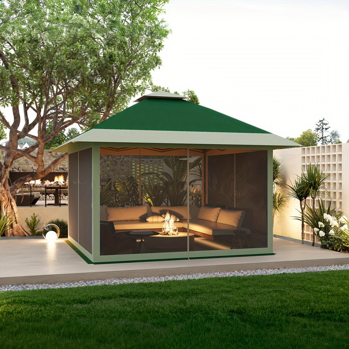 12'x12' Pop-Up Gazebo Instant Canopy Tent With Netting - Outdoor Shelter For Lawn, Garden, Backyard, And Deck - Includes 4 Stan-Bags, All-Season Use, Easy Setup, Durable Polyester Fabric, Mixed Colors