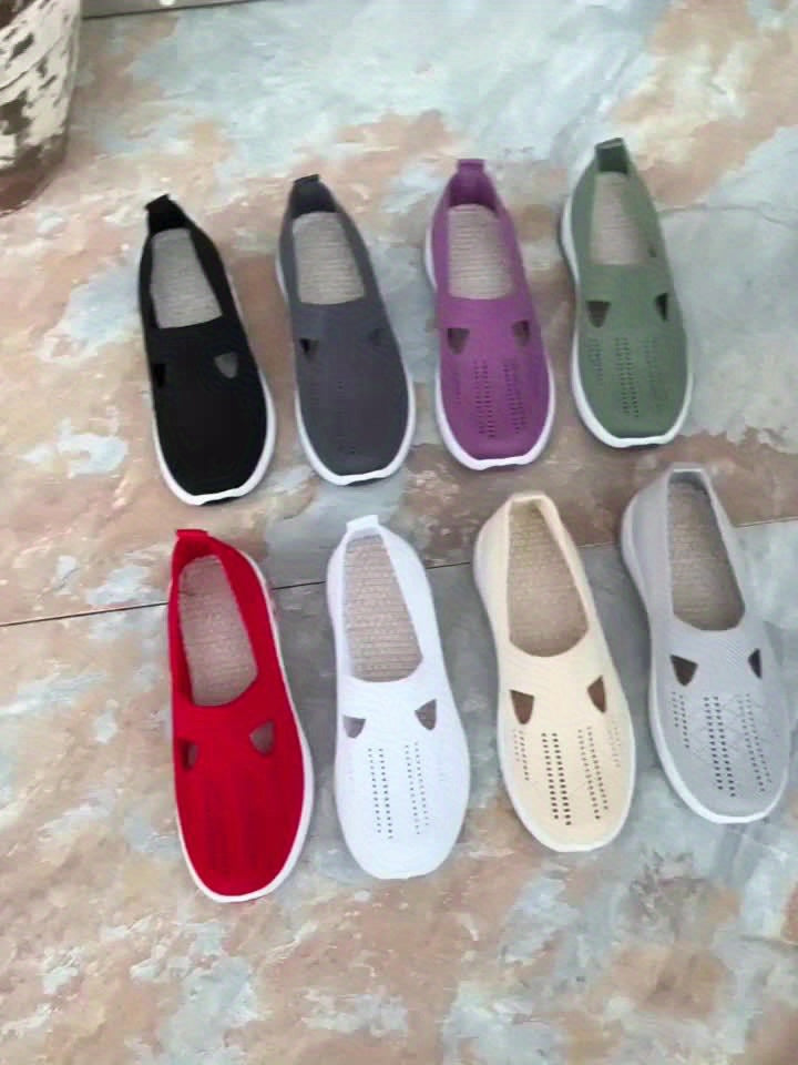 Women's Mary Jane flat shoes that can be worn in all seasons, knitted breathable uppers and rubber soles, plain color casual loafers, fashionable and simple shoe head design, soft soles, comfortable in all seasons