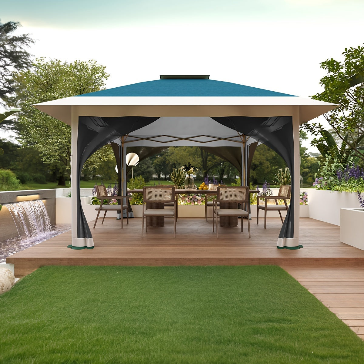 12'x12' Pop-Up Gazebo Instant Canopy Tent With Netting - Outdoor Shelter For Lawn, Garden, Backyard, And Deck - Includes 4 Stan-Bags, All-Season Use, Easy Setup, Durable Polyester Fabric, Mixed Colors