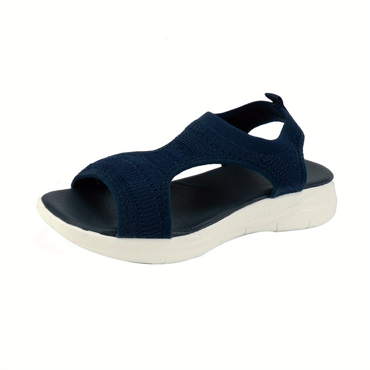 Women's Lightweight Knit Slip-On Sandals - Open Toe, Low Wedge, Breathable Fabric for Casual Walking & Comfort