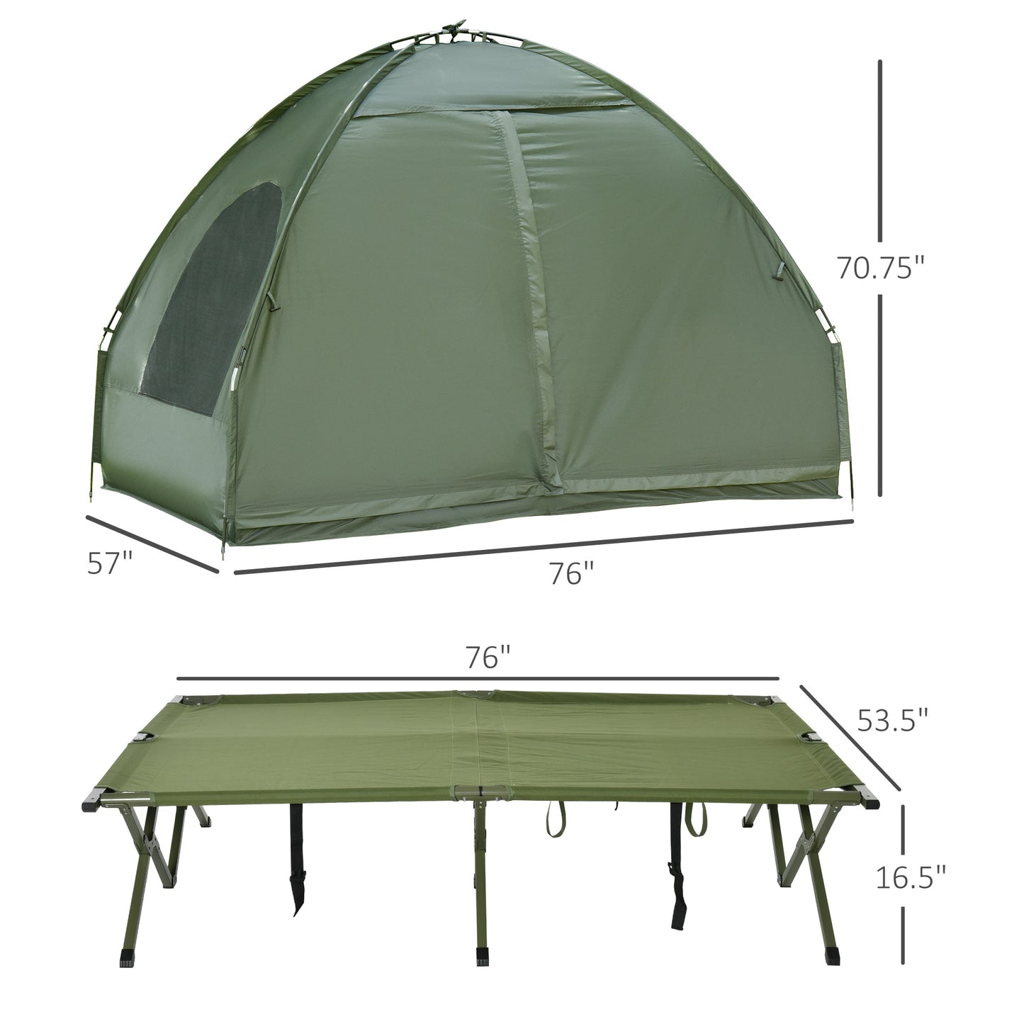 Outsunny 2 Person Foldable Camping Cot with Tent, Bedspread and Thick Air Mattress, 4-In-1 Elevated Camping Bed Tent for Outdoor Hiking, Picnic, Travel