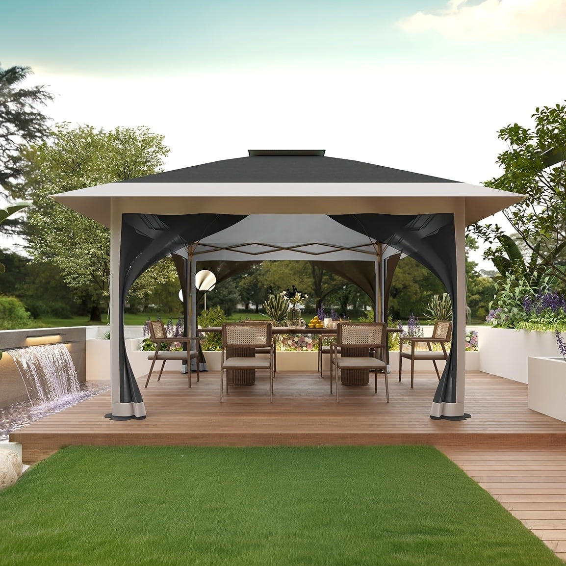 12'x12' Pop-Up Gazebo Instant Canopy Tent With Netting - Outdoor Shelter For Lawn, Garden, Backyard, And Deck - Includes 4 Stan-Bags, All-Season Use, Easy Setup, Durable Polyester Fabric, Mixed Colors