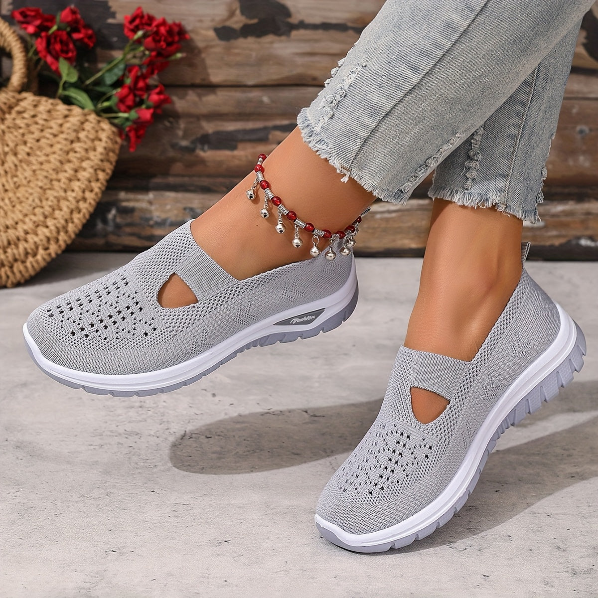 Women'S Slip-On Casual Sneakers - Breathable Fabric Upper & Lining, Lightweight Summer Beach Shoes with Cushioned Insole, Round Toe Design - Perfect Travel Gift for Vacation & Leisure, Vacation Footwear, Simple Slipon Style,