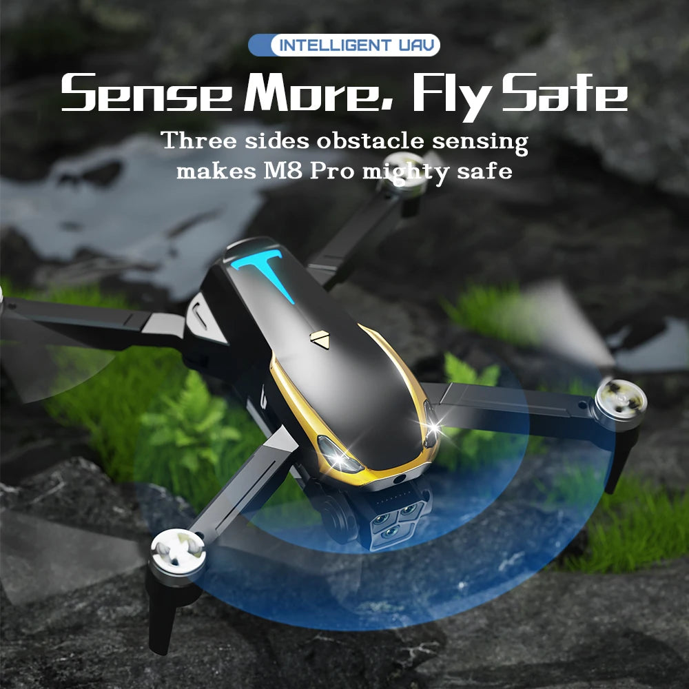 M8 PRO Brushless Motor Drone with 2 Battreys, Intelligent Obstacle Avoidance, Optical Flow, 360-degree rolling, HD Camera