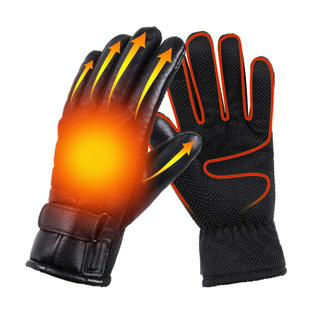 USB Thermal Heated Gloves Waterproof Hand Warmers PU Leather Heating Gloves Soft Winter Outdoor Warm Gloves for Off Road Skiing