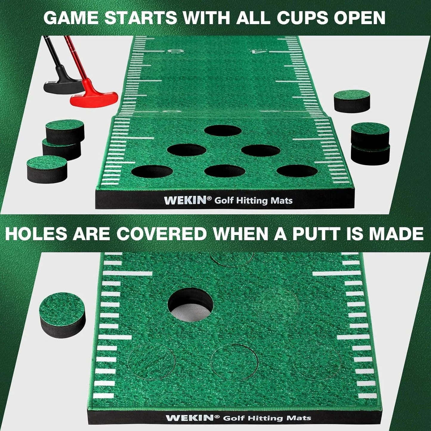 Indoor Putting Green Mat with 2 Putters, 2 Balls, 12 Hole Covers, Great for Party Games | Golf Training Mat, Great Gift for Men