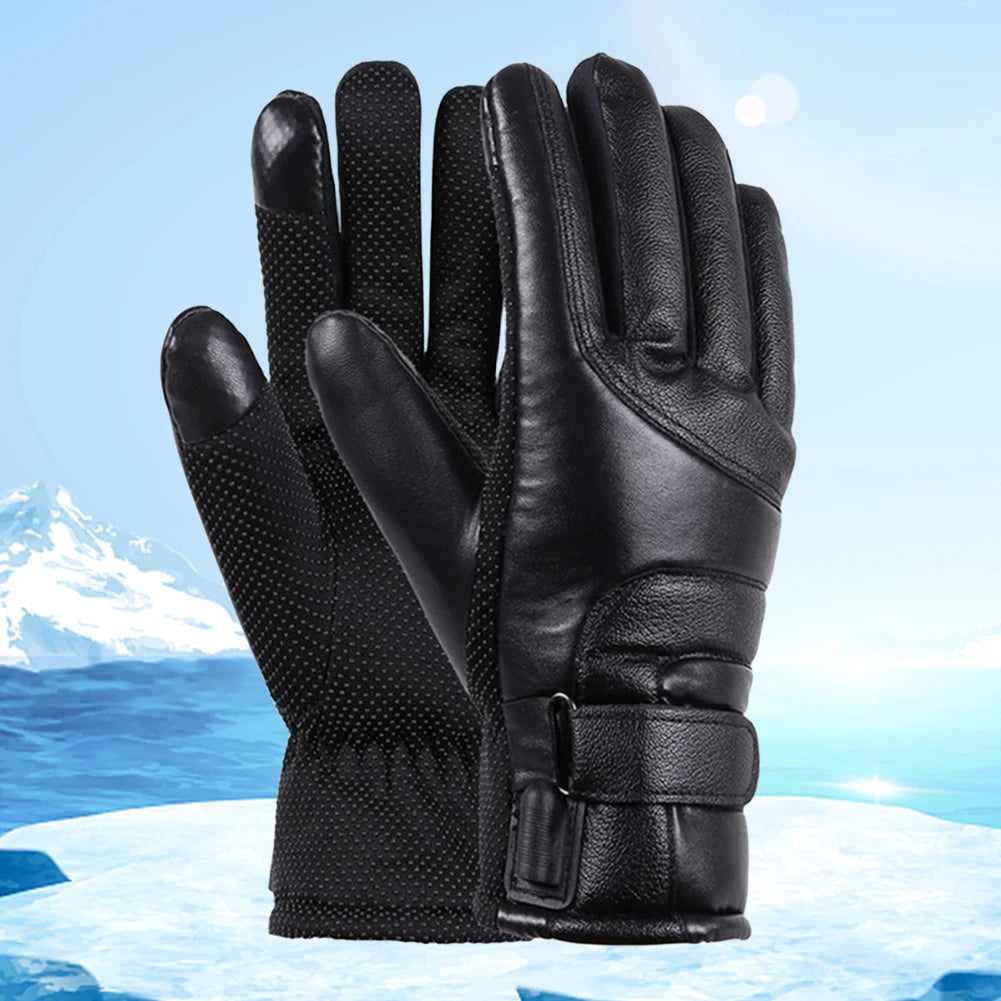 USB Thermal Heated Gloves Waterproof Hand Warmers PU Leather Heating Gloves Soft Winter Outdoor Warm Gloves for Off Road Skiing