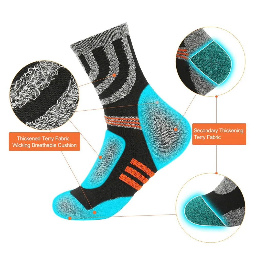 5 Pairs Socks Men Anti Blister Autumn Winter Terry Socks Outdoor Sports Running Cycling Marathon Camping Trekking Rugby Socks