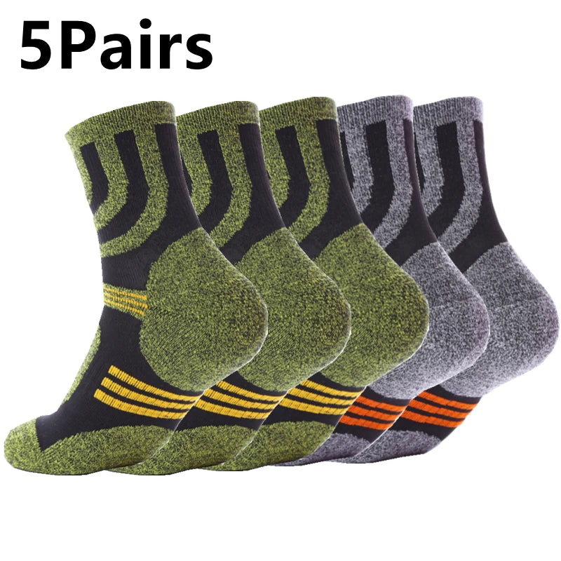 5 Pairs Socks Men Anti Blister Autumn Winter Terry Socks Outdoor Sports Running Cycling Marathon Camping Trekking Rugby Socks