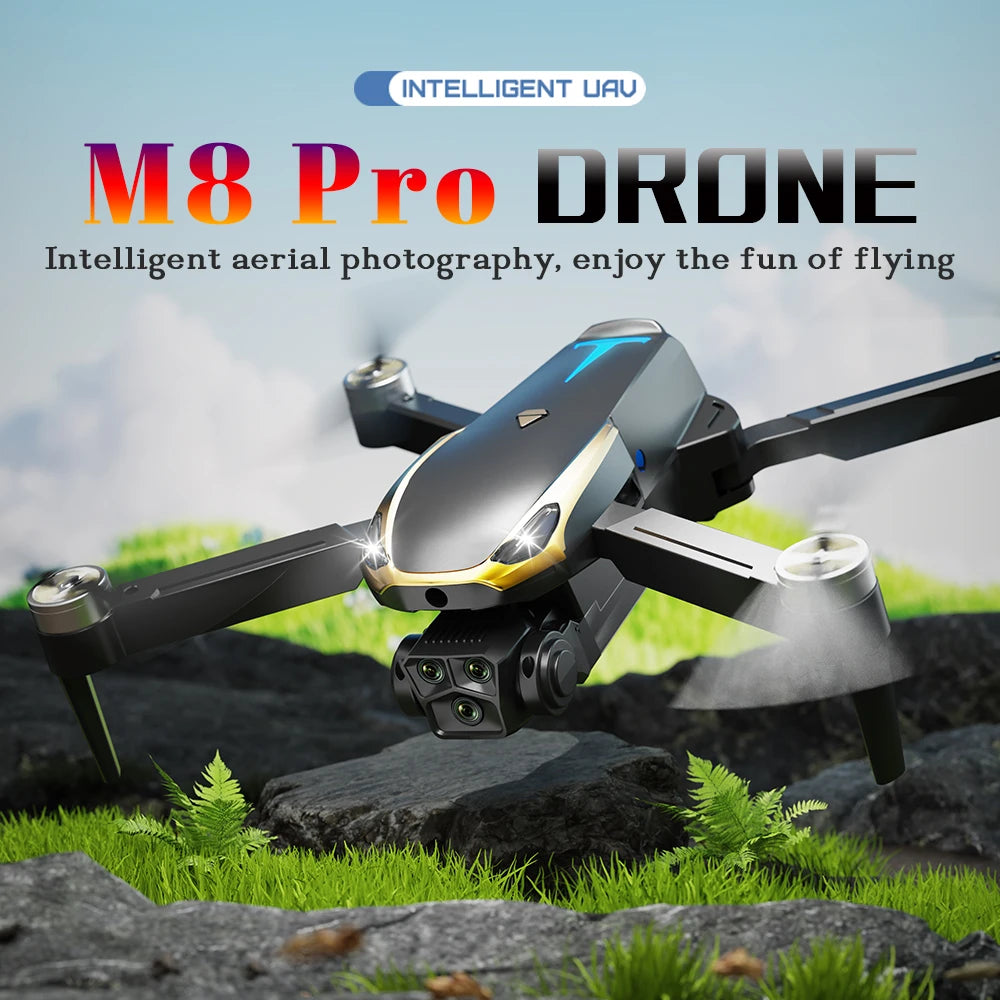 M8 PRO Brushless Motor Drone with 2 Battreys, Intelligent Obstacle Avoidance, Optical Flow, 360-degree rolling, HD Camera
