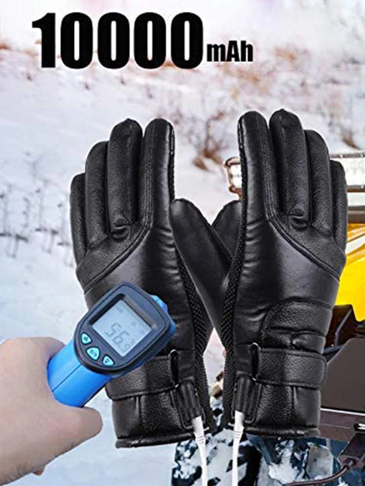USB Thermal Heated Gloves Waterproof Hand Warmers PU Leather Heating Gloves Soft Winter Outdoor Warm Gloves for Off Road Skiing
