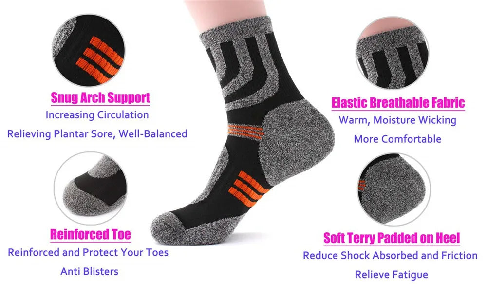 5 Pairs Socks Men Anti Blister Autumn Winter Terry Socks Outdoor Sports Running Cycling Marathon Camping Trekking Rugby Socks