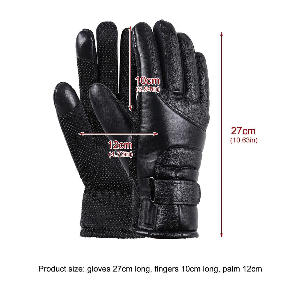 USB Thermal Heated Gloves Waterproof Hand Warmers PU Leather Heating Gloves Soft Winter Outdoor Warm Gloves for Off Road Skiing