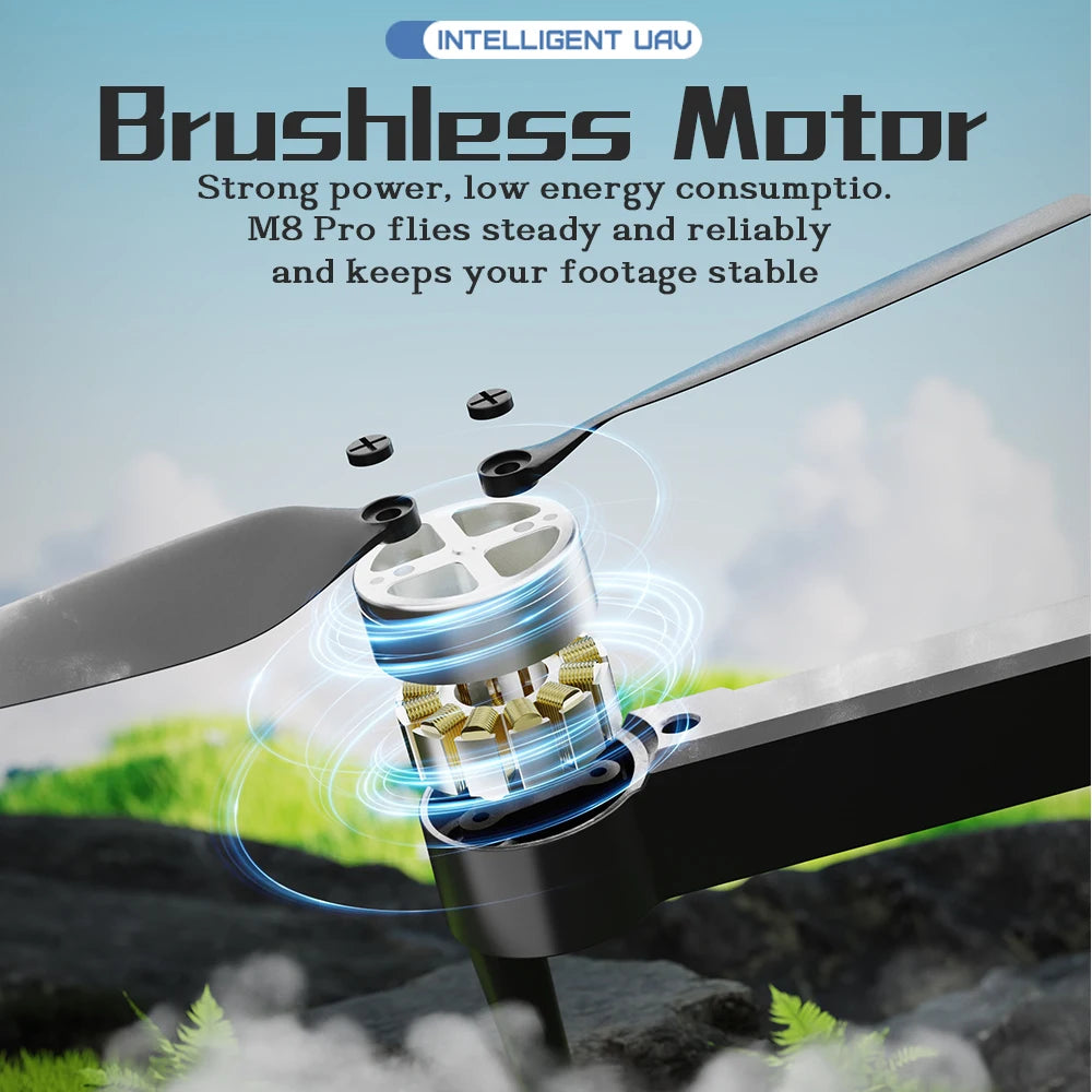 M8 PRO Brushless Motor Drone with 2 Battreys, Intelligent Obstacle Avoidance, Optical Flow, 360-degree rolling, HD Camera