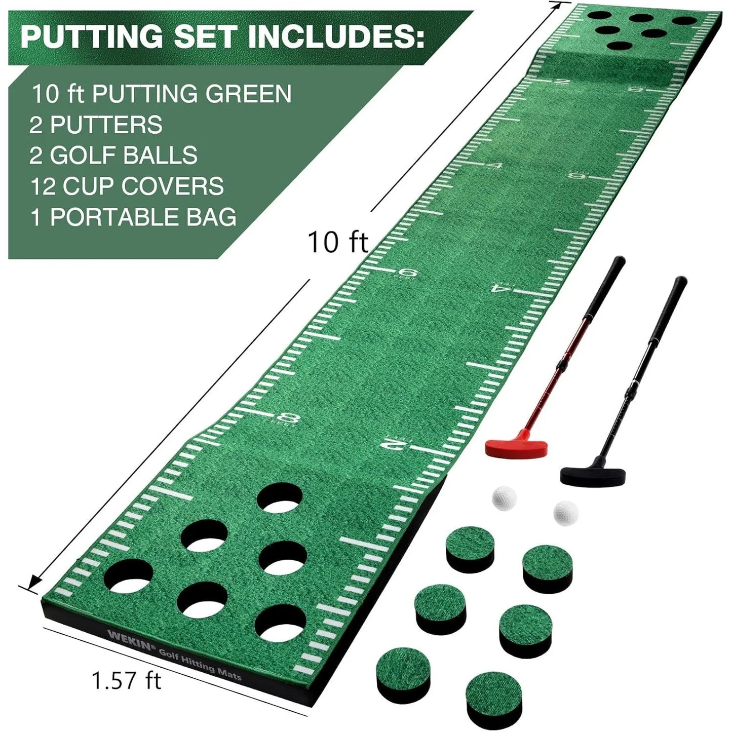 Indoor Putting Green Mat with 2 Putters, 2 Balls, 12 Hole Covers, Great for Party Games | Golf Training Mat, Great Gift for Men