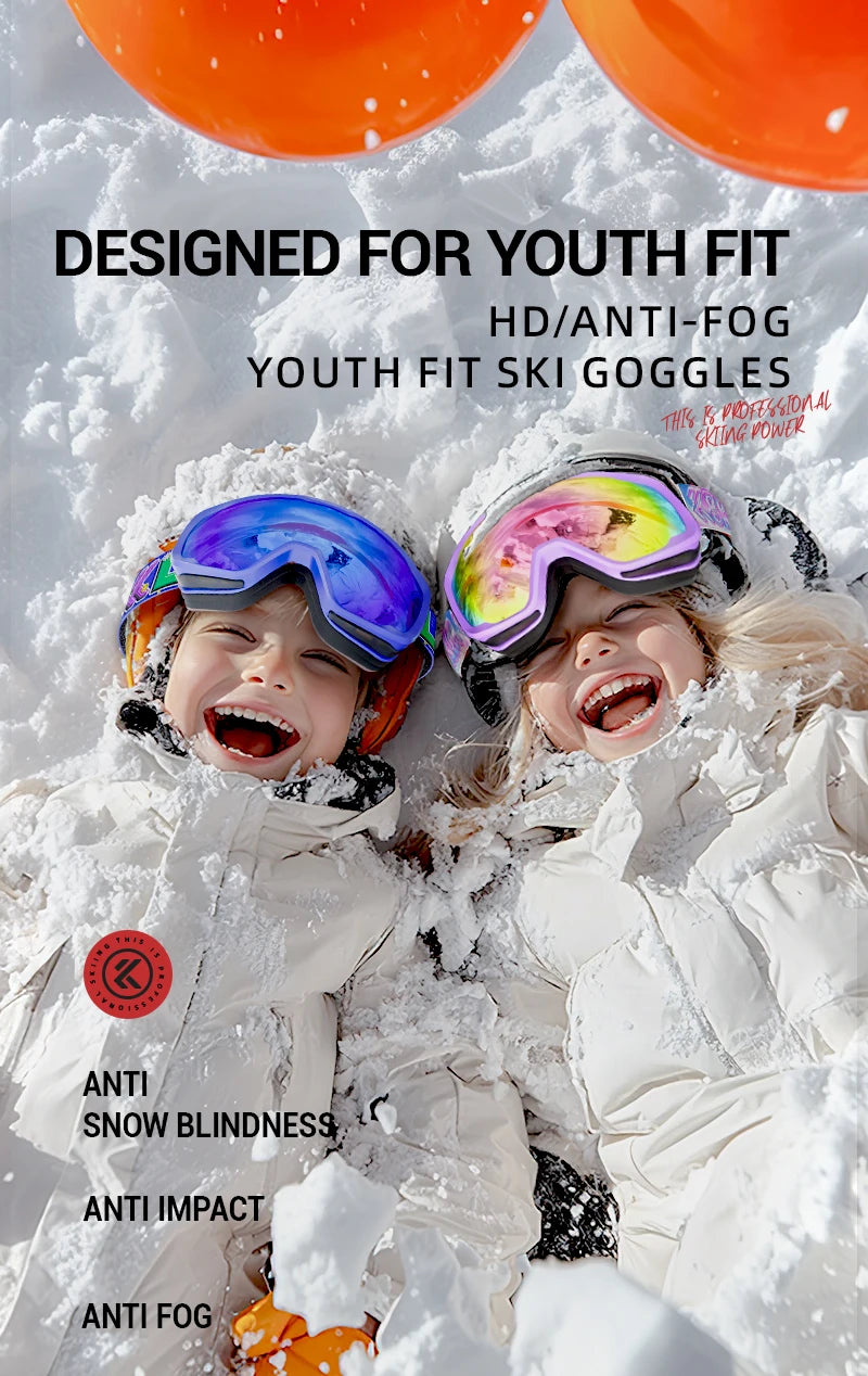 Kapvoe Teenager Kids Ski Goggles Winter Outdoor Sports Anti-fog Snowboard Goggles Double UV400 Child Skiing Mask Glasses New