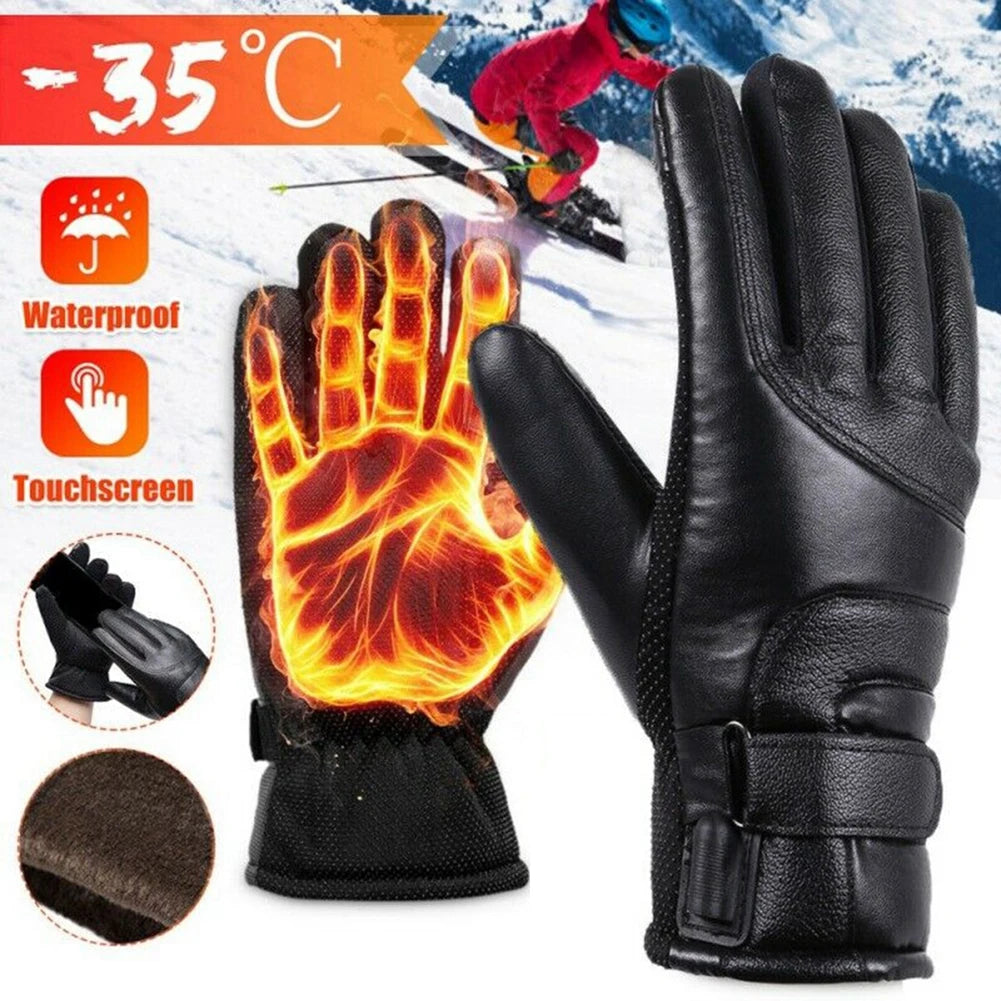 USB Thermal Heated Gloves Waterproof Hand Warmers PU Leather Heating Gloves Soft Winter Outdoor Warm Gloves for Off Road Skiing