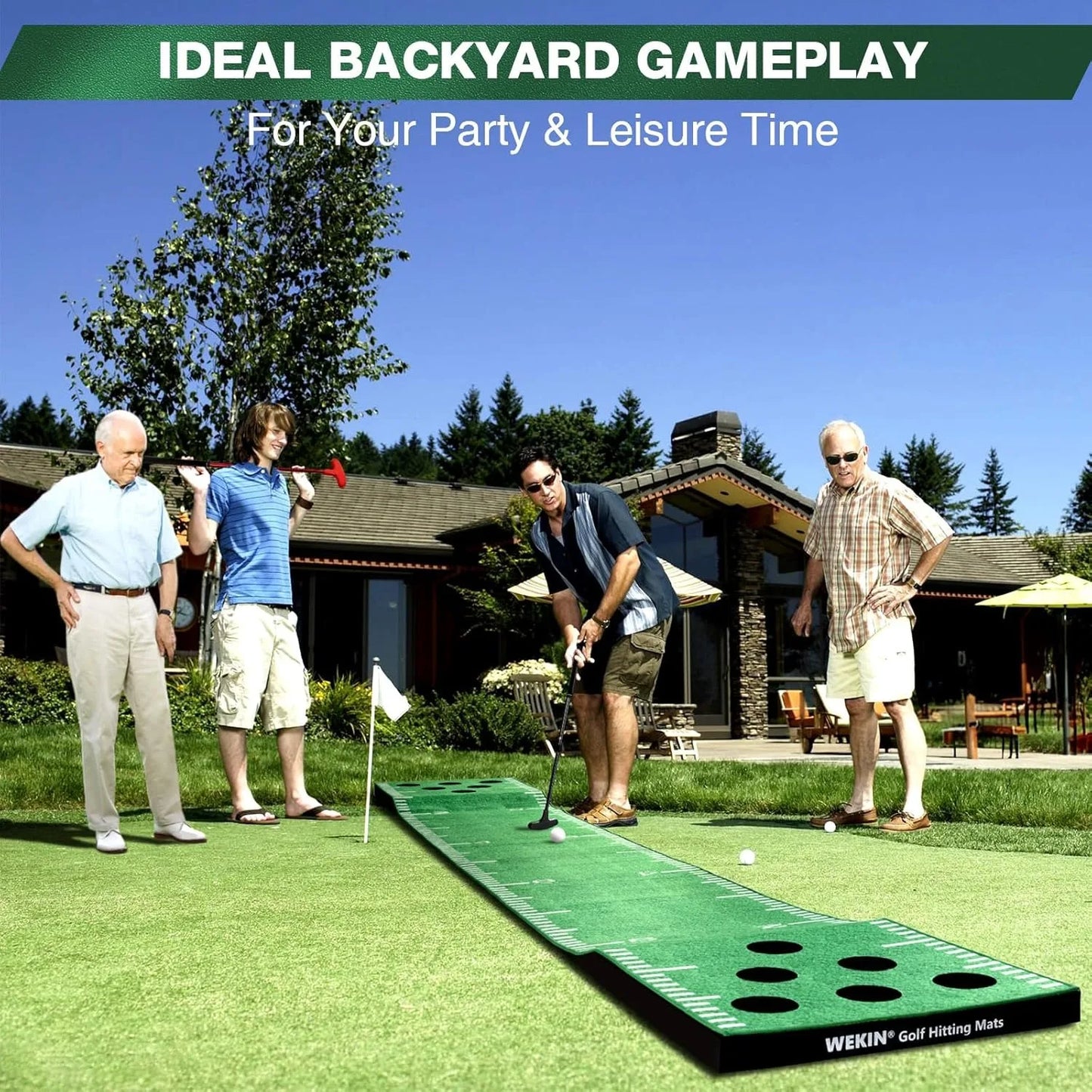 Indoor Putting Green Mat with 2 Putters, 2 Balls, 12 Hole Covers, Great for Party Games | Golf Training Mat, Great Gift for Men