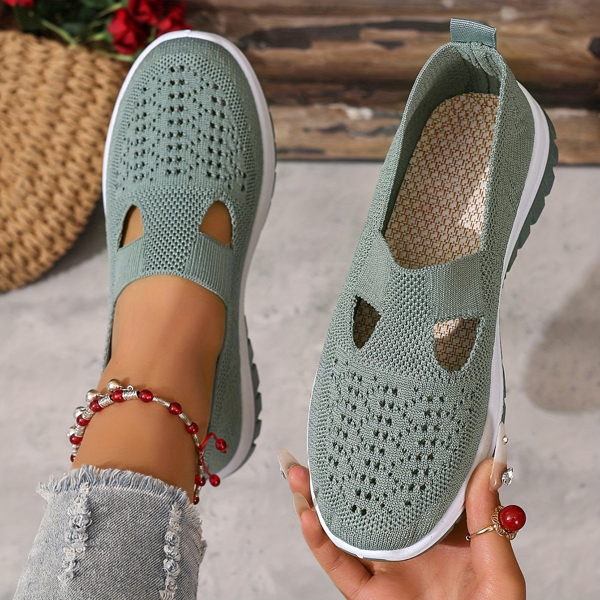 Women'S Slip-On Casual Sneakers - Breathable Fabric Upper & Lining, Lightweight Summer Beach Shoes with Cushioned Insole, Round Toe Design - Perfect Travel Gift for Vacation & Leisure, Vacation Footwear, Simple Slipon Style,