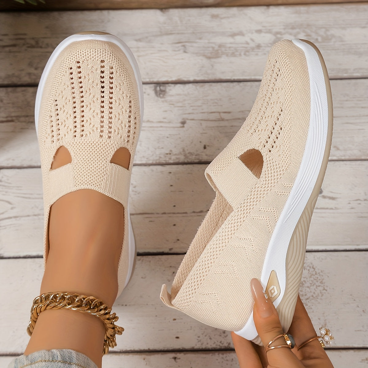 Women's Mary Jane flat shoes that can be worn in all seasons, knitted breathable uppers and rubber soles, plain color casual loafers, fashionable and simple shoe head design, soft soles, comfortable in all seasons