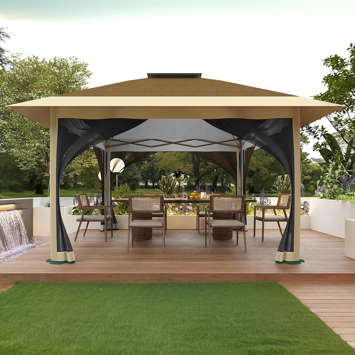 12'x12' Pop-Up Gazebo Instant Canopy Tent With Netting - Outdoor Shelter For Lawn, Garden, Backyard, And Deck - Includes 4 Stan-Bags, All-Season Use, Easy Setup, Durable Polyester Fabric, Mixed Colors