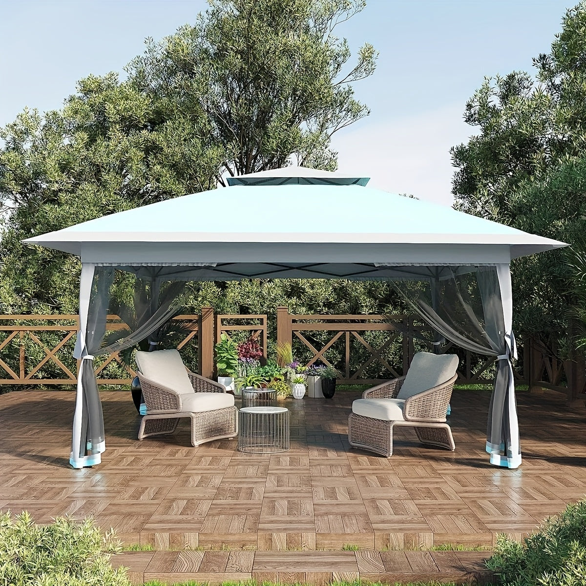 12'x12' Pop-Up Gazebo Instant Canopy Tent With Netting - Outdoor Shelter For Lawn, Garden, Backyard, And Deck - Includes 4 Stan-Bags, All-Season Use, Easy Setup, Durable Polyester Fabric, Mixed Colors