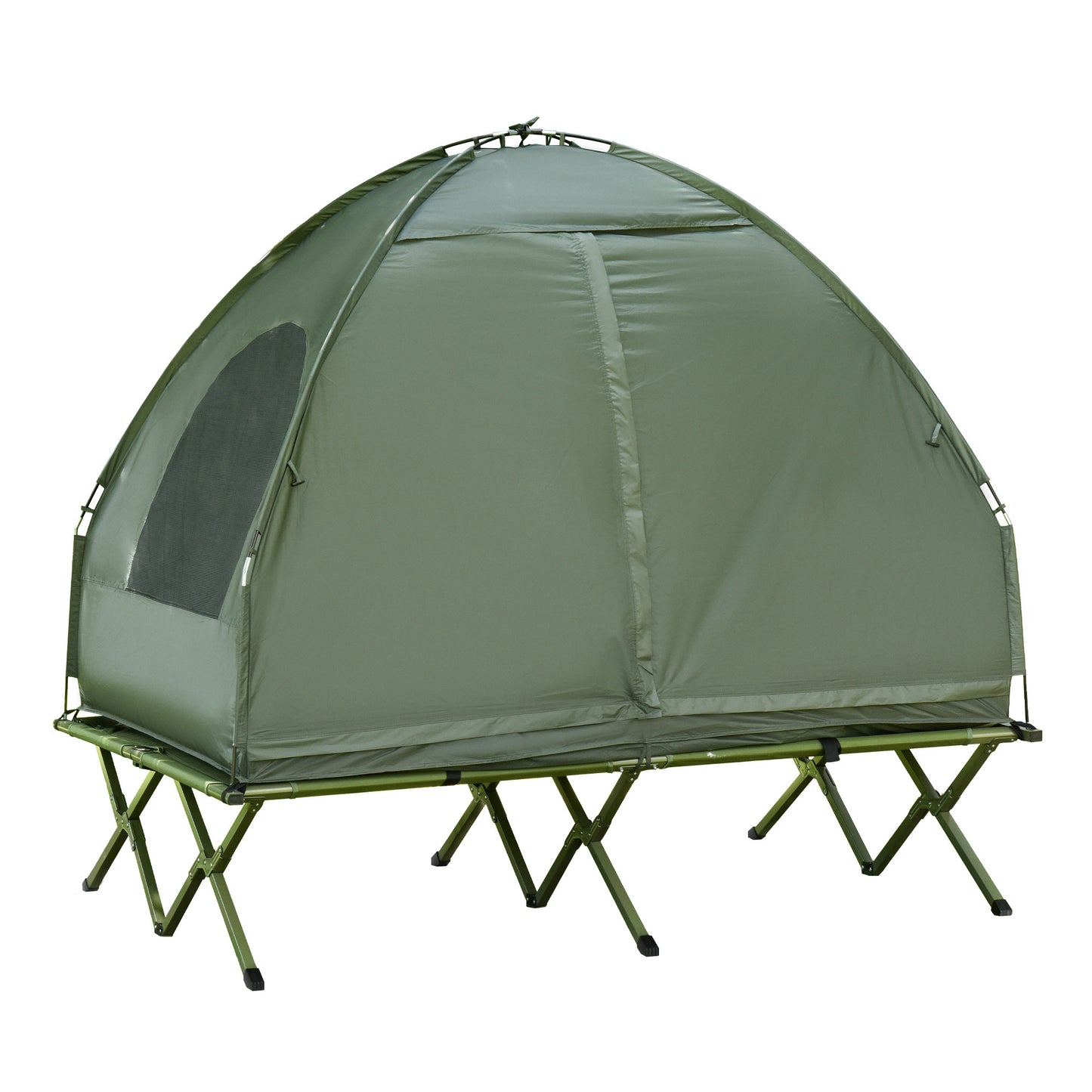 Outsunny 2 Person Foldable Camping Cot with Tent, Bedspread and Thick Air Mattress, 4-In-1 Elevated Camping Bed Tent for Outdoor Hiking, Picnic, Travel