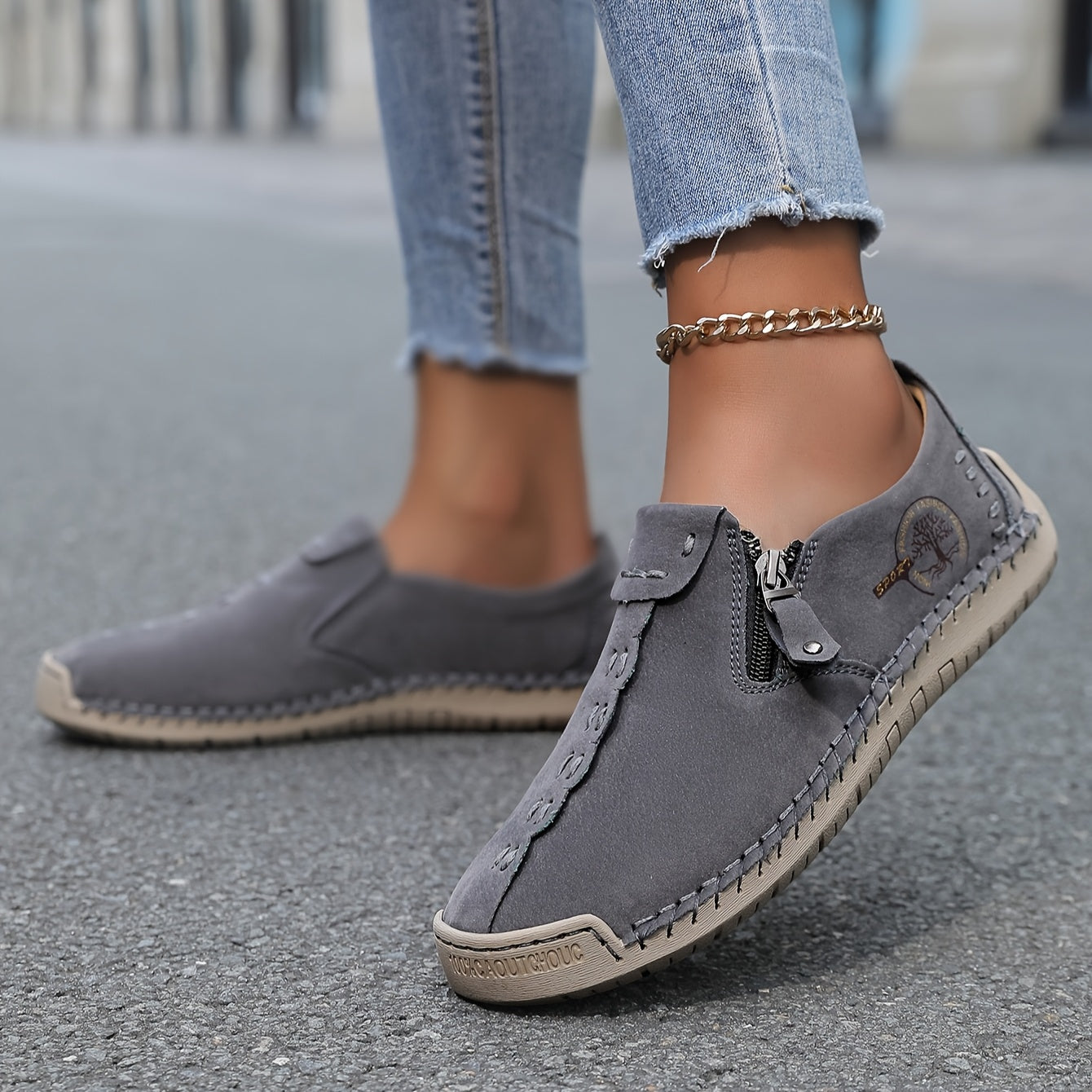 Women'S Handmade Casual Loafers - Suitable for 10 Occasions, Comfortable and Durable Slip-On Sneakers with Zipper Closure, Breathable Perforated Design, Rubber Sole, Perfect for Outdoor Wear, Spring and Summer