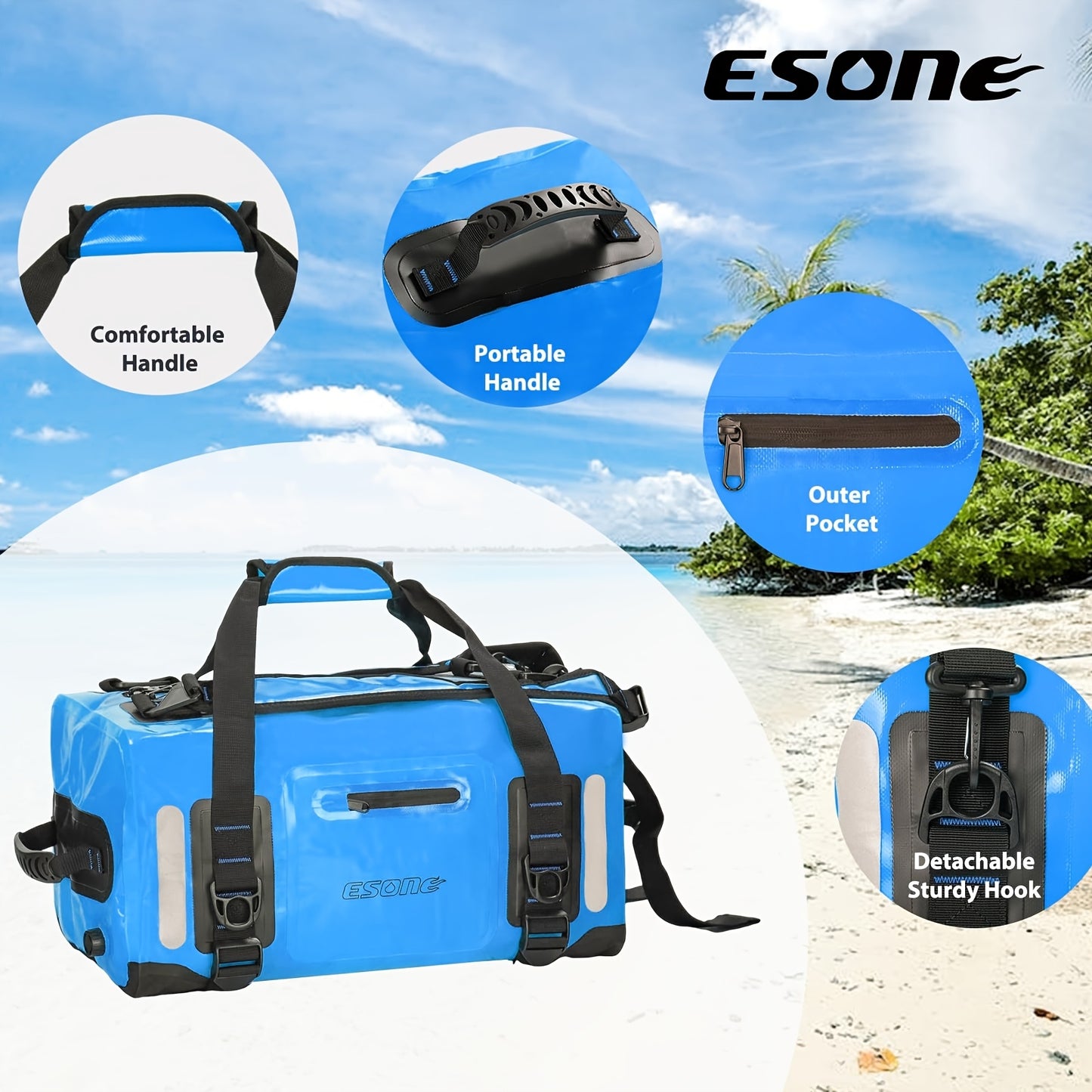High Quality Dry Bag Backpack - Lockable Durable Sports Duffel for Kayaking, Camping, Paddle Board & Travel - Blue with Black Accents, Unisex Design for Men & Women, Water Sports Gear | Stylish Hydration Bag | Adjustable Shou