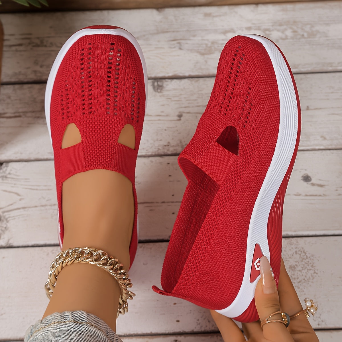 Women's Mary Jane flat shoes that can be worn in all seasons, knitted breathable uppers and rubber soles, plain color casual loafers, fashionable and simple shoe head design, soft soles, comfortable in all seasons