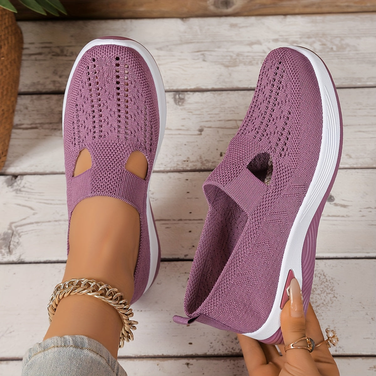 Women's Mary Jane flat shoes that can be worn in all seasons, knitted breathable uppers and rubber soles, plain color casual loafers, fashionable and simple shoe head design, soft soles, comfortable in all seasons