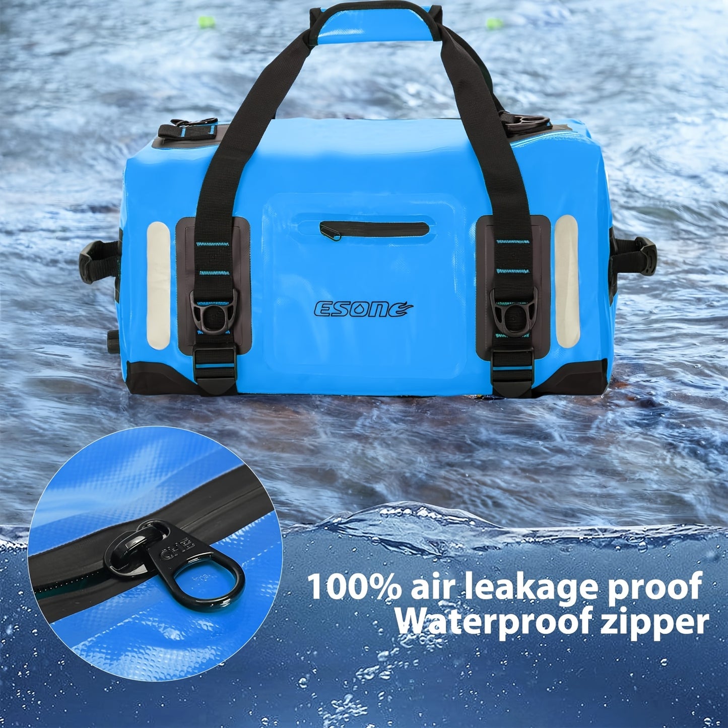High Quality Dry Bag Backpack - Lockable Durable Sports Duffel for Kayaking, Camping, Paddle Board & Travel - Blue with Black Accents, Unisex Design for Men & Women, Water Sports Gear | Stylish Hydration Bag | Adjustable Shou
