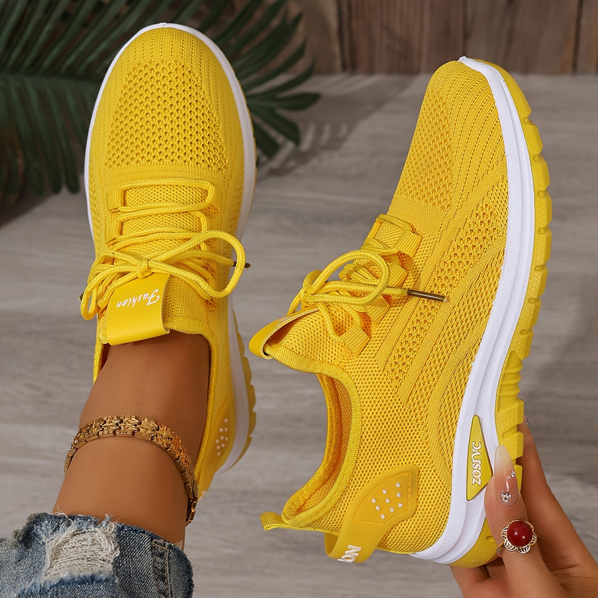 [Breathable Sneakers] Lightweight Breathable Women's Knit Casual Sneakers | Anti-Slip Traction, All-Season Comfort, White Low-Top Lace-Up Shoes for Casual Attire & Light Workouts, Comfortable Footwear, Sleek Design, Minimalis