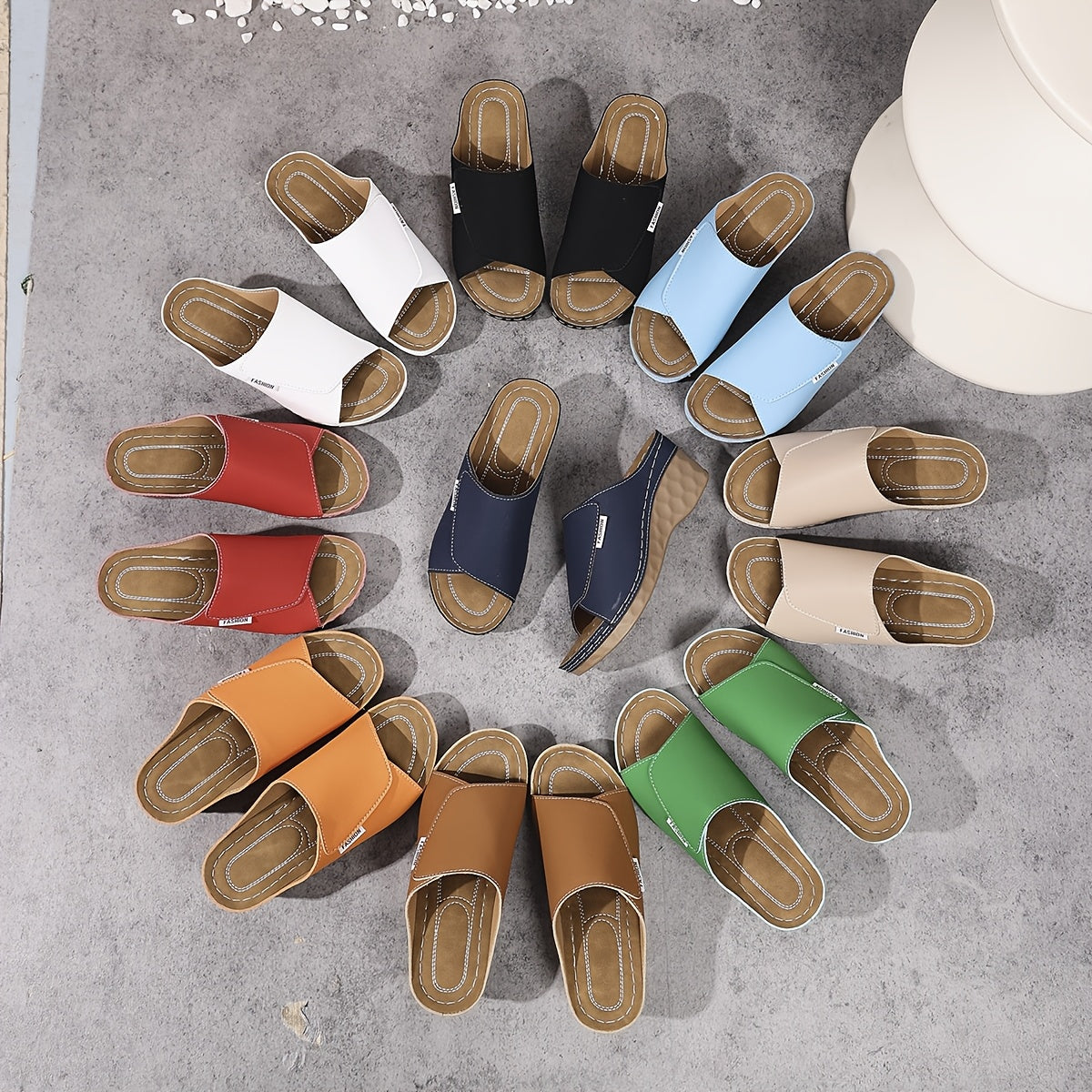 [Summer Sandals] Comfortable Summer Women's Wedge Heel Open Toe Slip-On V-Shape Fashion Sandals | Solid Color Plus Size High Heels, Soft Lightweight Shoes