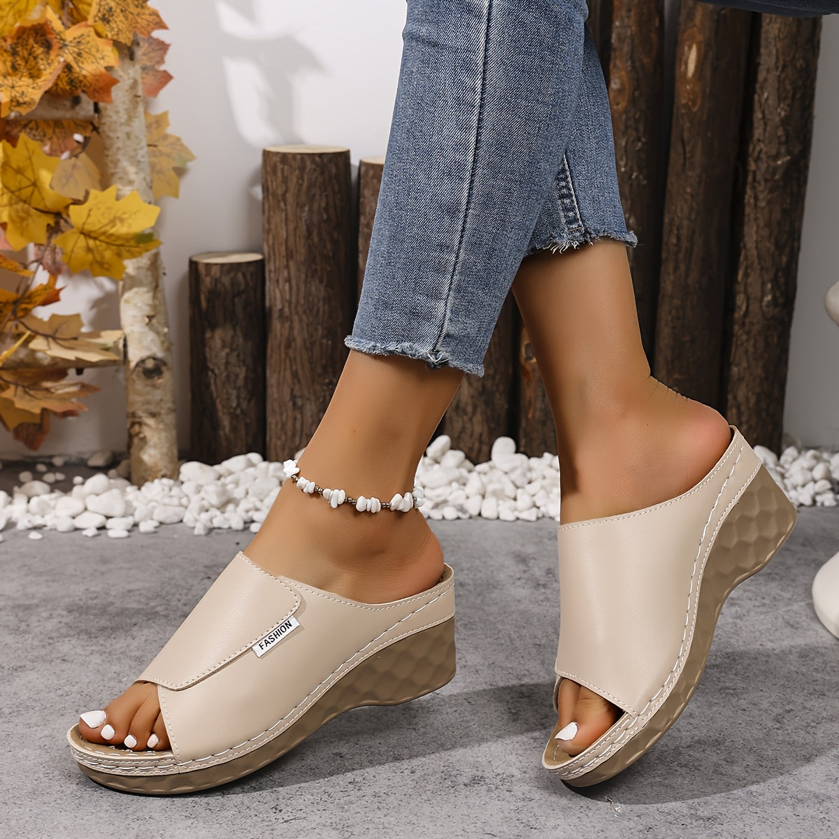 [Summer Sandals] Comfortable Summer Women's Wedge Heel Open Toe Slip-On V-Shape Fashion Sandals | Solid Color Plus Size High Heels, Soft Lightweight Shoes
