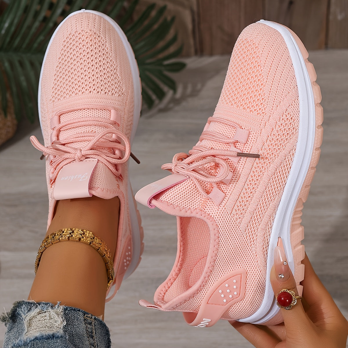 [Breathable Sneakers] Lightweight Breathable Women's Knit Casual Sneakers | Anti-Slip Traction, All-Season Comfort, White Low-Top Lace-Up Shoes for Casual Attire & Light Workouts, Comfortable Footwear, Sleek Design, Minimalis