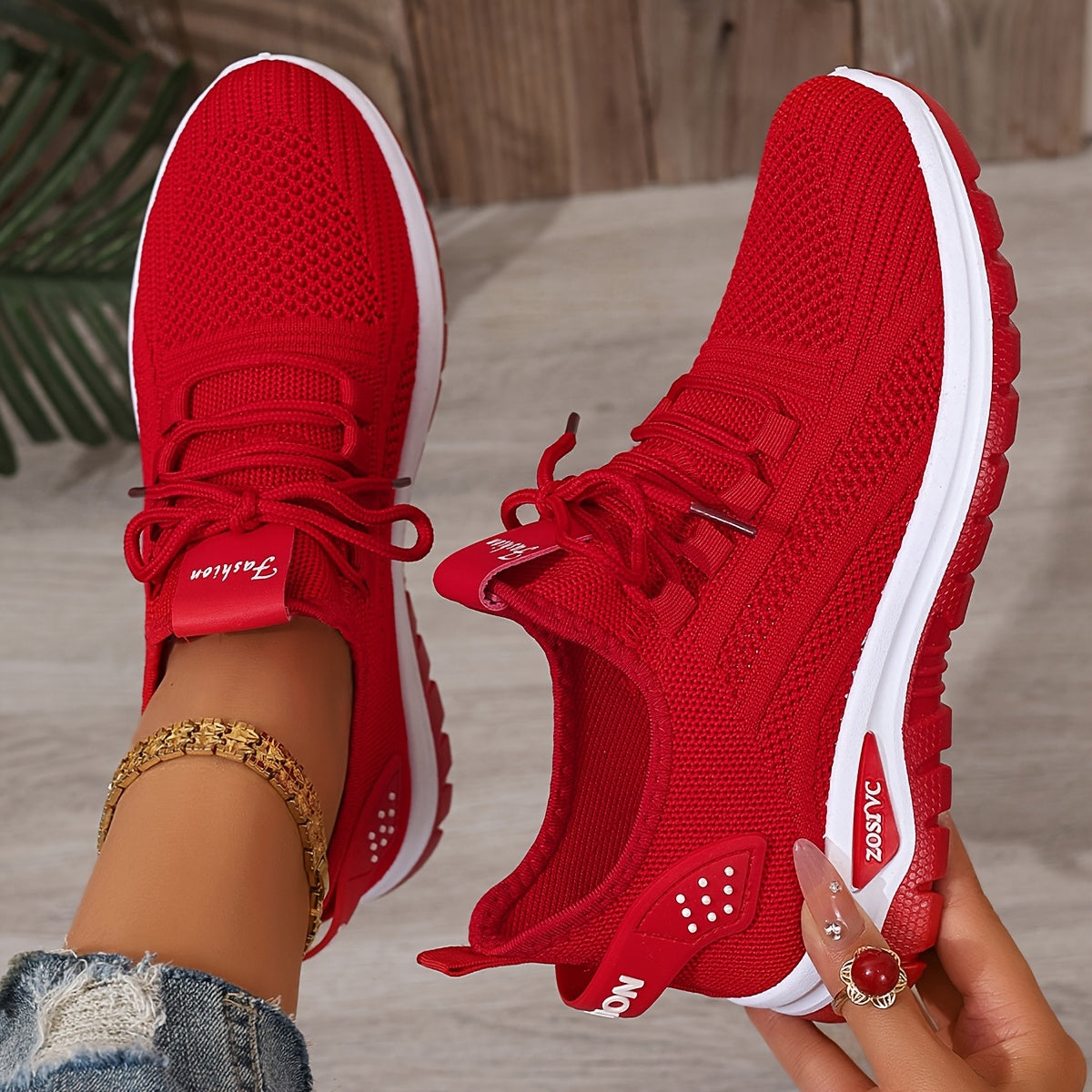 [Breathable Sneakers] Lightweight Breathable Women's Knit Casual Sneakers | Anti-Slip Traction, All-Season Comfort, White Low-Top Lace-Up Shoes for Casual Attire & Light Workouts, Comfortable Footwear, Sleek Design, Minimalis