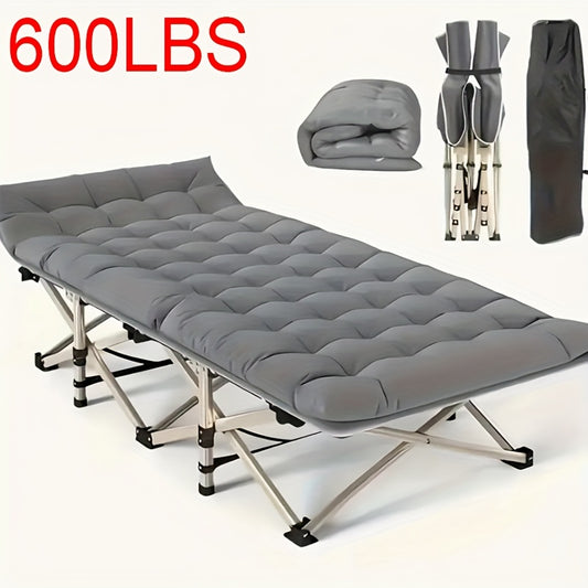 75 Inch Outdoor Folding Bed, Camping Bed With Flip Mattress, Portable Foldable Guest Bed, 600 Pound Load-bearing Capacity, Heavy-duty Bed With Handbag, Suitable For Teenagers, Adults, Travelers, Gardens, Balconies, Available