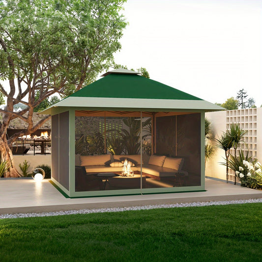 12'x12' Pop-Up Gazebo Instant Canopy Tent With Netting - Outdoor Shelter For Lawn, Garden, Backyard, And Deck - Includes 4 Stan-Bags, All-Season Use, Easy Setup, Durable Polyester Fabric, Mixed Colors