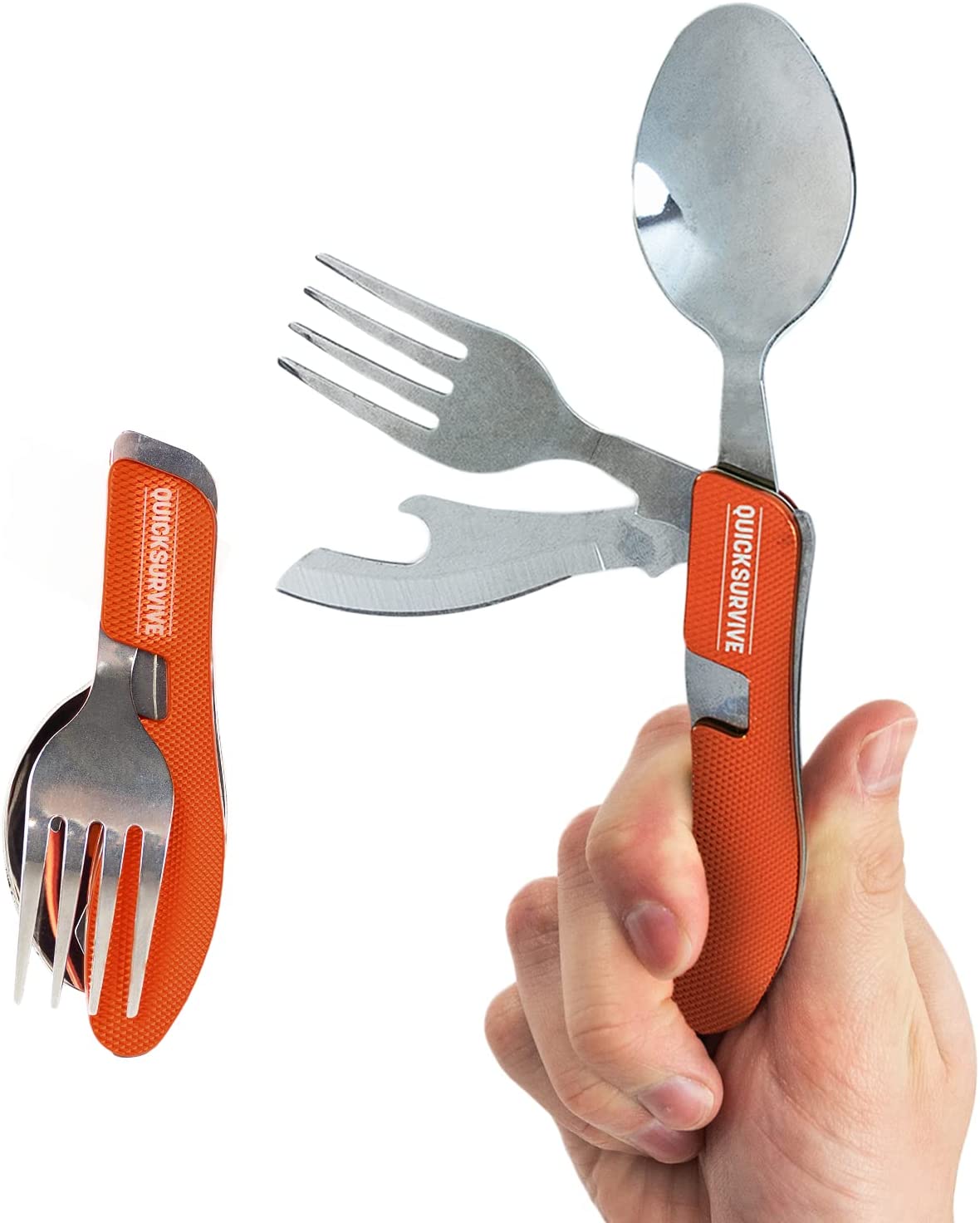 4-in-1 Pocket Camping Utensil Tool Stainless Steel Fork, Knife, Spoon, Bottle Opener by Quick Survive