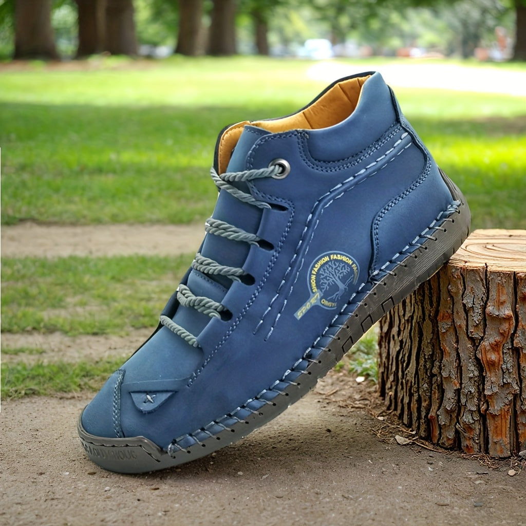 [Retro Chukka Boots] GEAINO Women's Retro Chukka Boots | Light Blue & Brown Vintage Lace-Up Ankle Boots with Faux Cover Upper, Rubber Sole & Cushioned Insole for Casual All-Season Wear