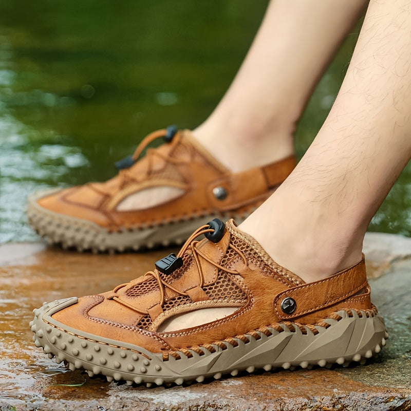 GEAINO Women's Outdoor Plus Size Sandals - Breathable Round-Toe Design with Adjustable Straps, Durable Rubber Sole & Comfortable Fabric Lining for Casual Walking, Hiking, Beach - Brown, Strappy Sandals