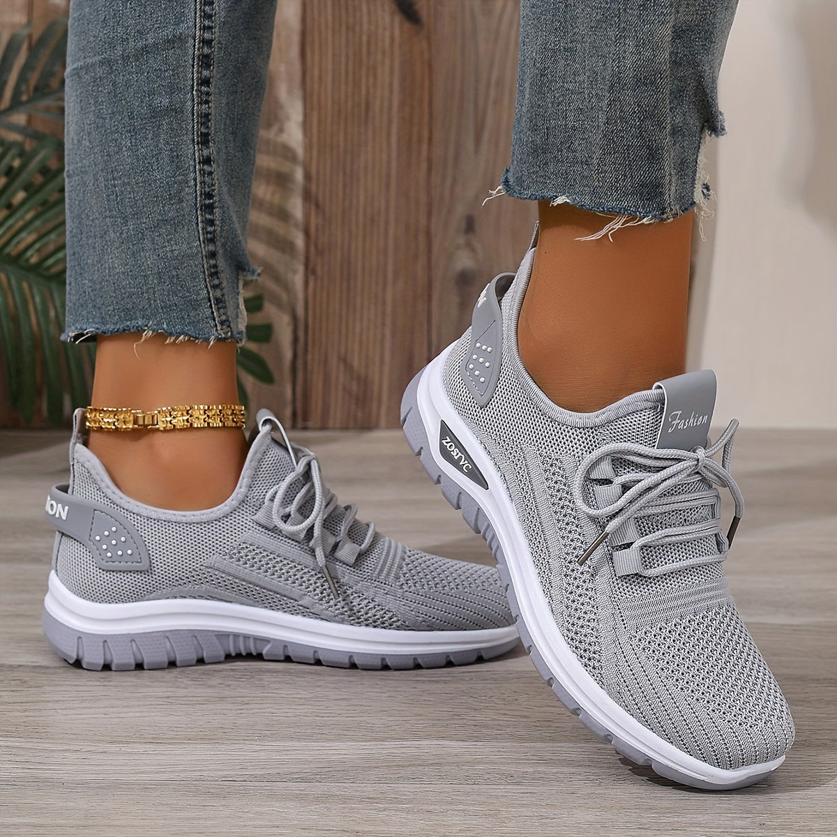 [Breathable Sneakers] Lightweight Breathable Women's Knit Casual Sneakers | Anti-Slip Traction, All-Season Comfort, White Low-Top Lace-Up Shoes for Casual Attire & Light Workouts, Comfortable Footwear, Sleek Design, Minimalis