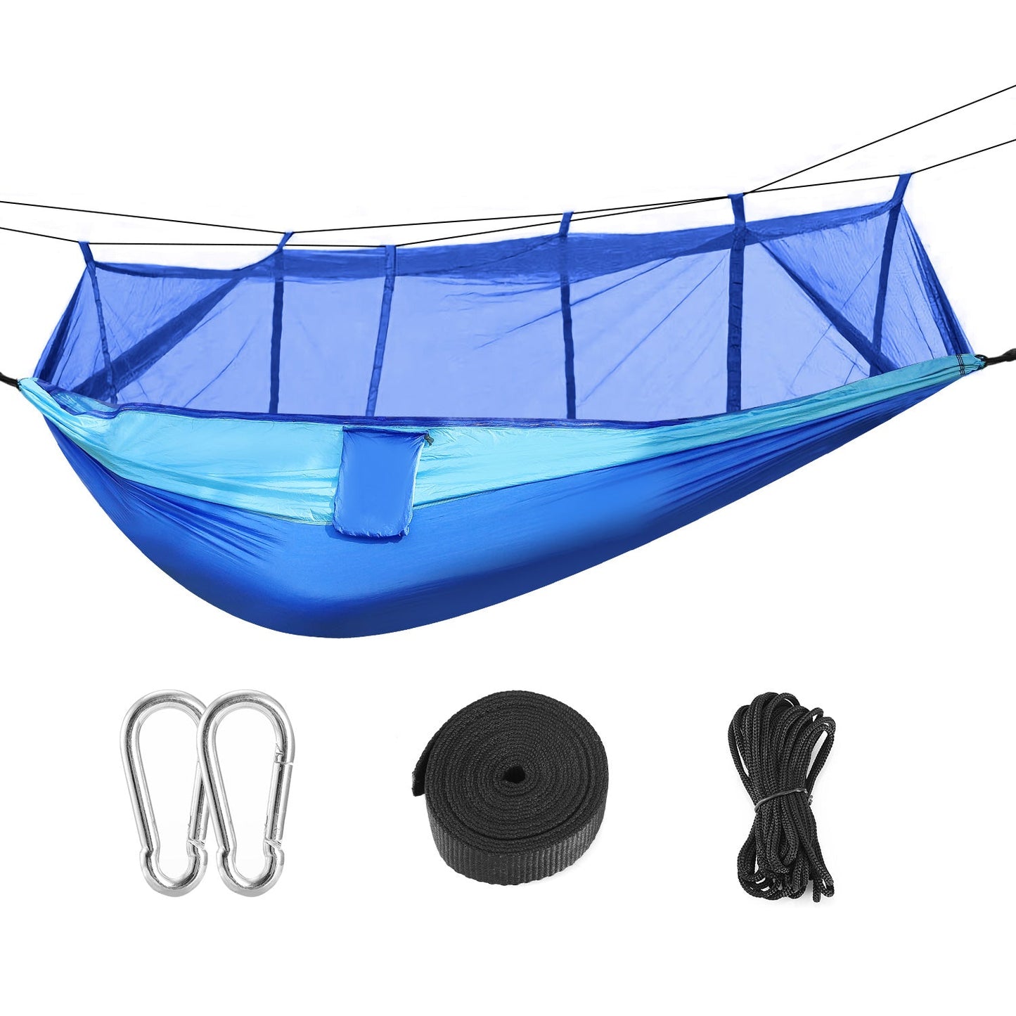 600lbs Load 2 Persons Hammock w/Mosquito Net Outdoor Hiking Camping Hommock Portable Nylon Swing Hanging Bed w/ Strap Hook Carry Bag - Blue by VYSN