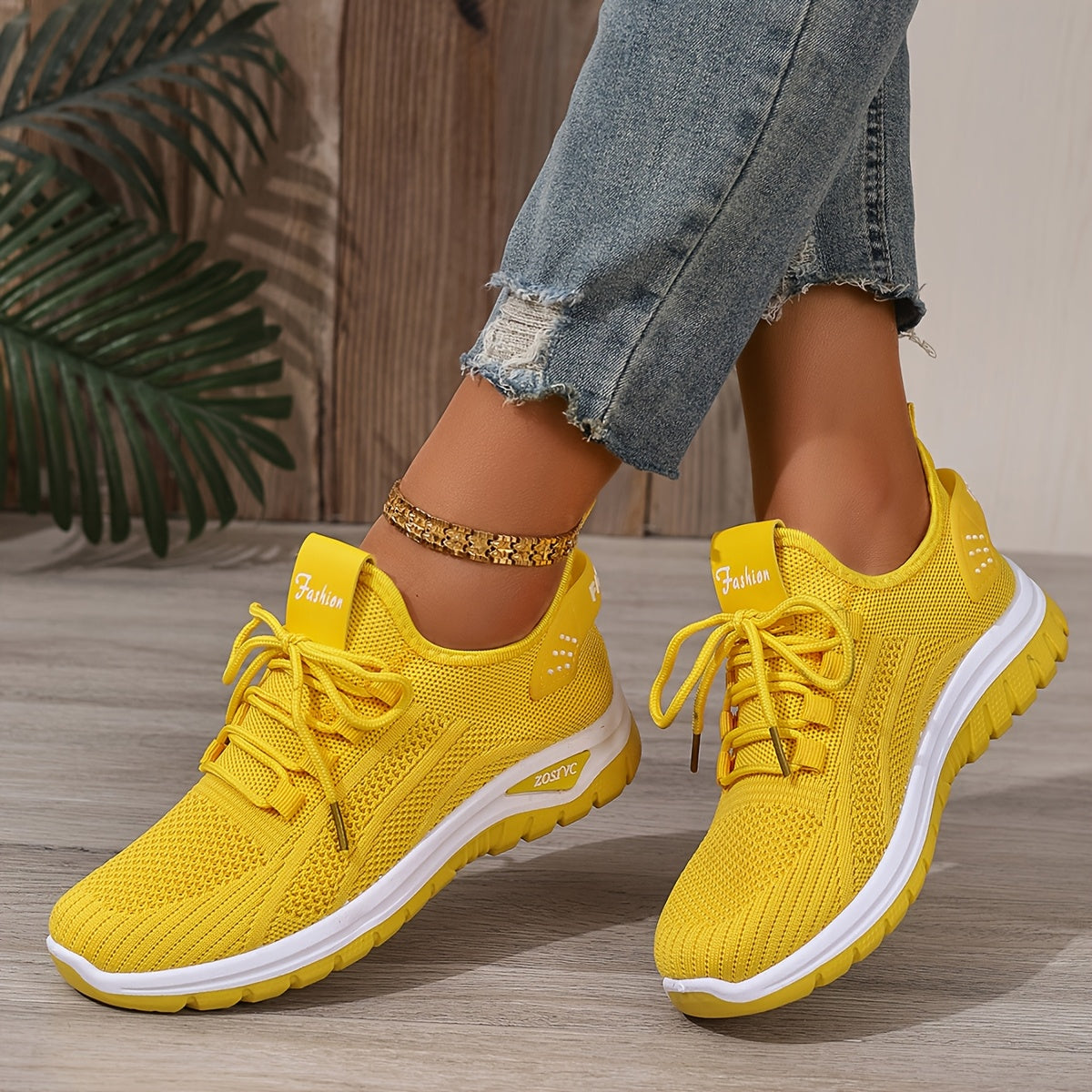 [Breathable Sneakers] Lightweight Breathable Women's Knit Casual Sneakers | Anti-Slip Traction, All-Season Comfort, White Low-Top Lace-Up Shoes for Casual Attire & Light Workouts, Comfortable Footwear, Sleek Design, Minimalis